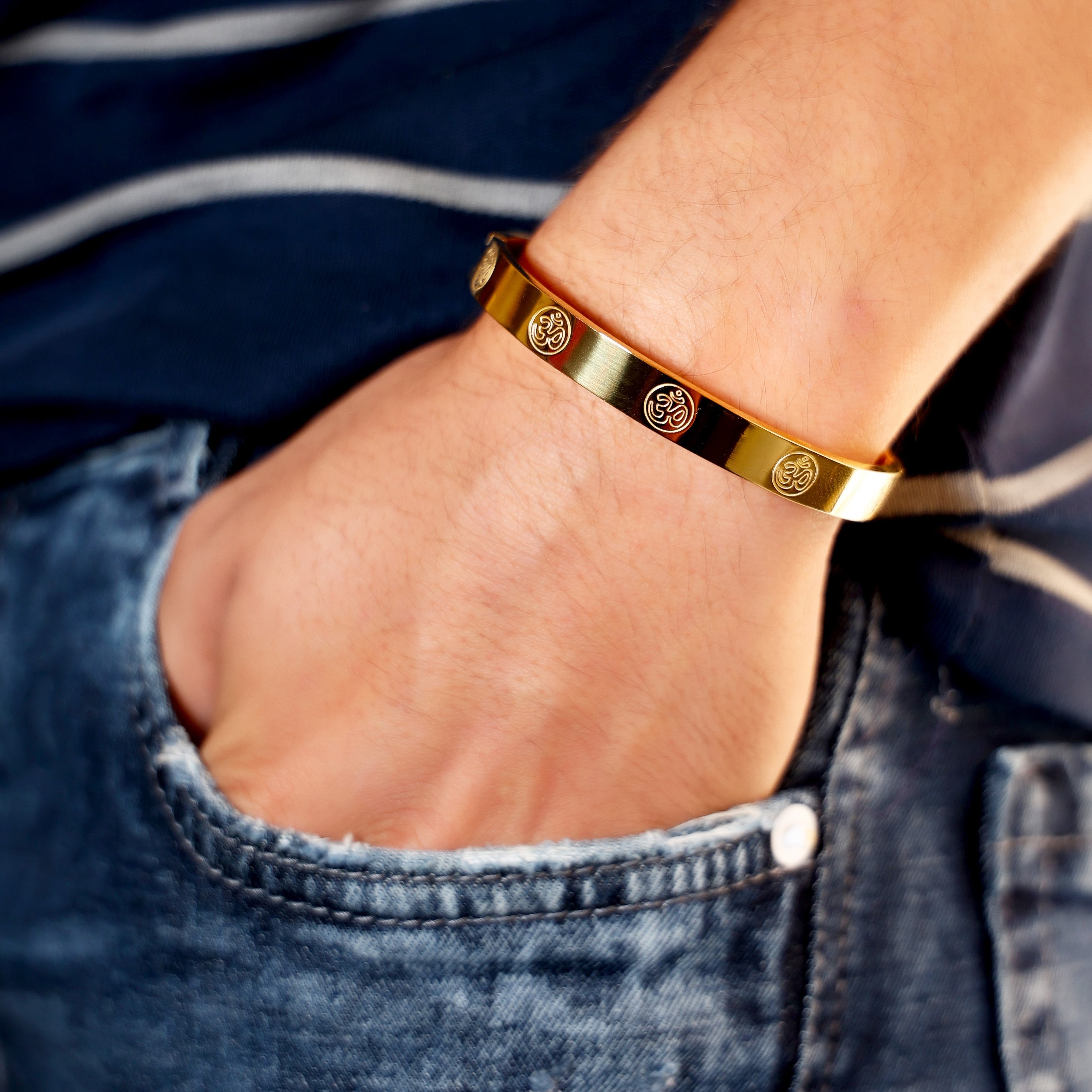 Carved Om 24k Gold Plated Bracelet