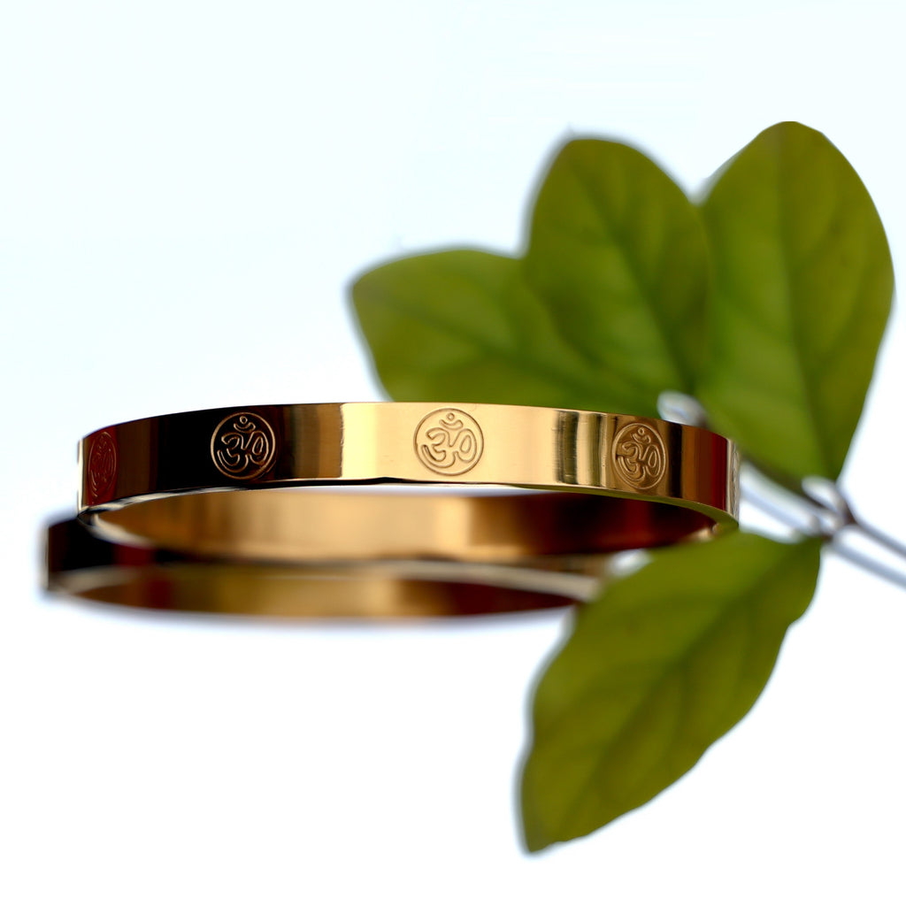 Carved Om 24k Gold Plated Bracelet
