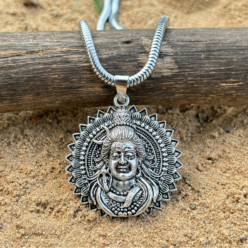 Silver Mahadev Locket With Snake Chain