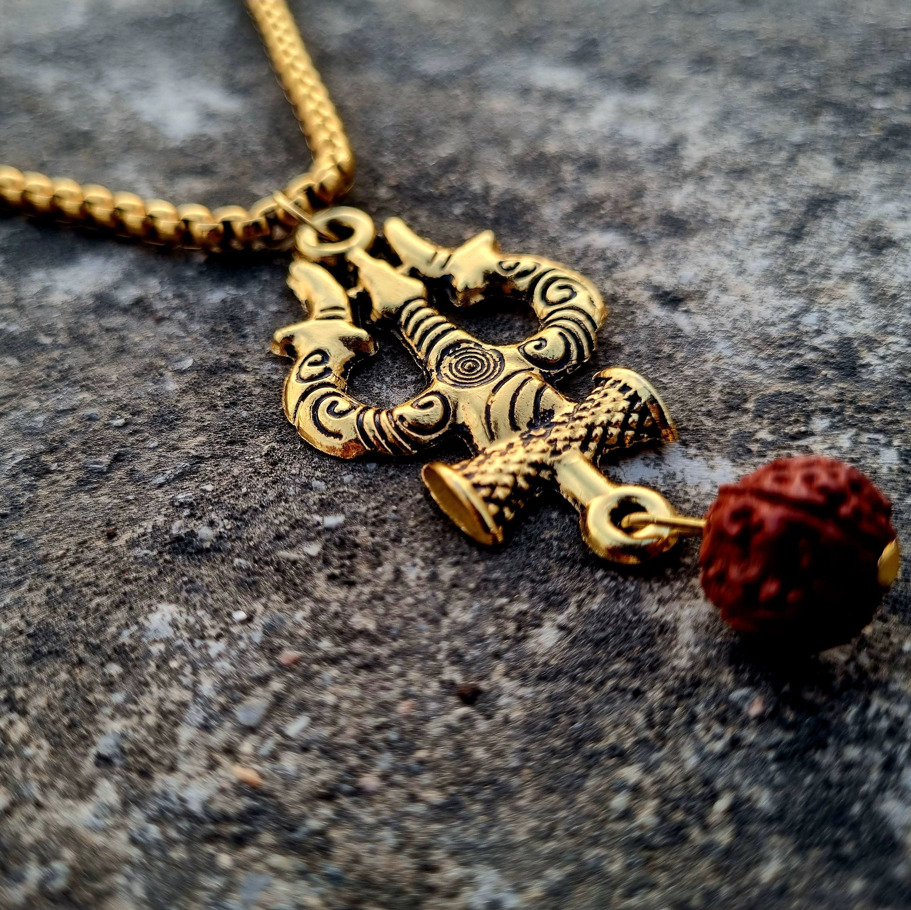 Gold Plated Trisul Pendant with Necklace Chain