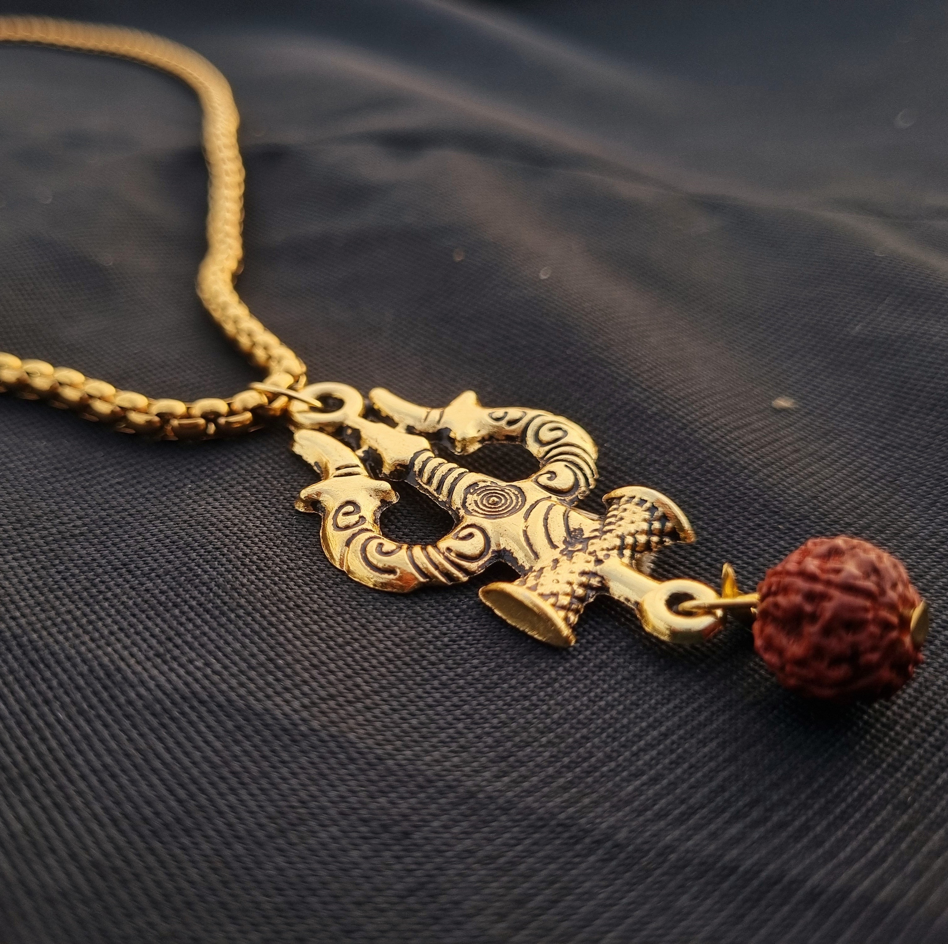 Gold Plated Trisul Pendant with Necklace Chain