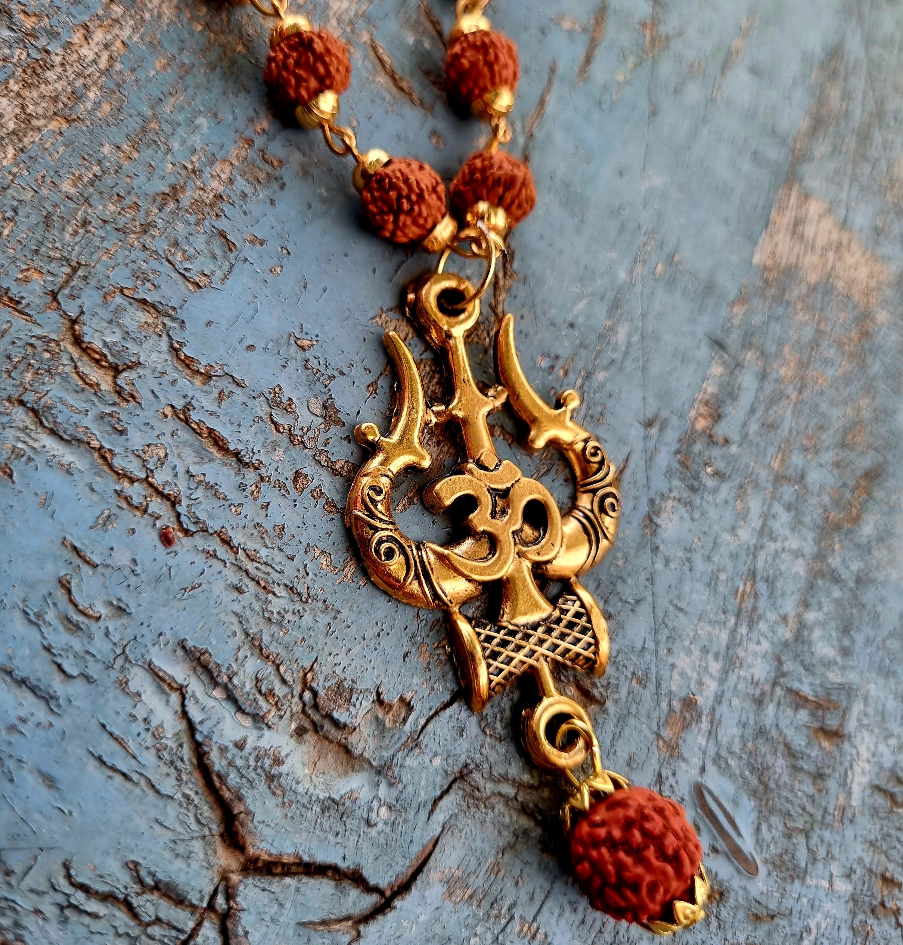 Gold Plated Trishool Rudraksha Necklace