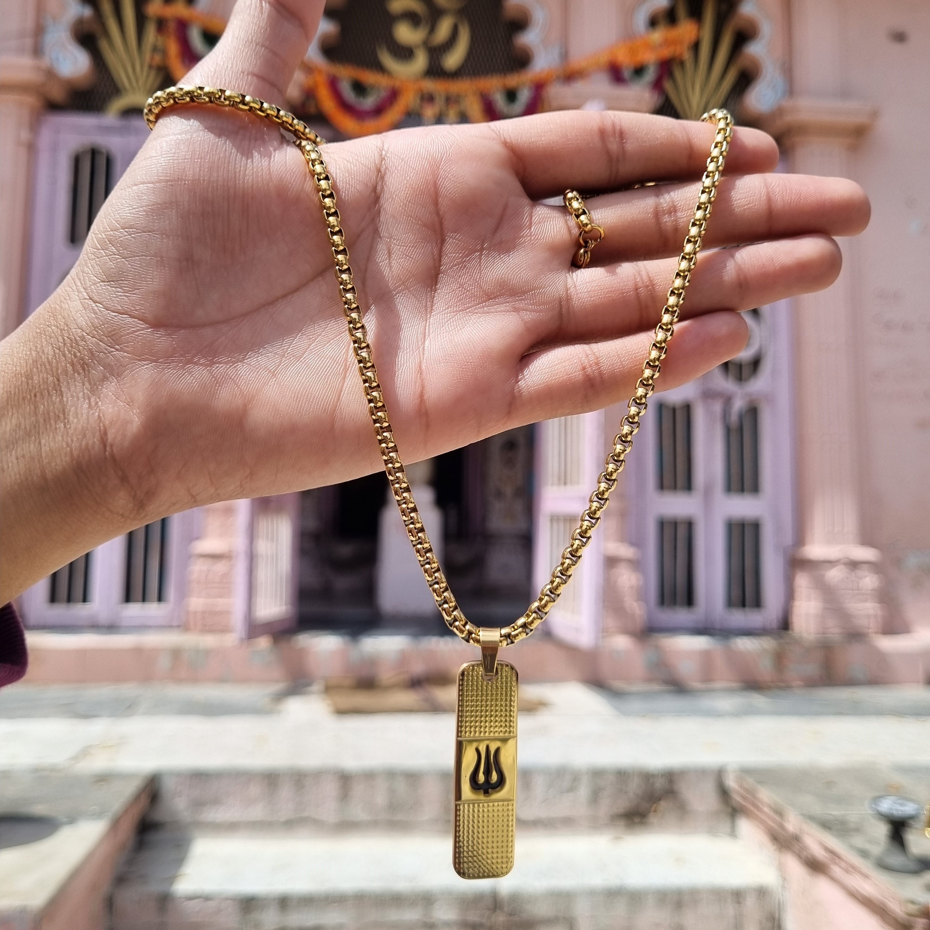 24K Gold Plated Trishool Pendant with Necklace Chain