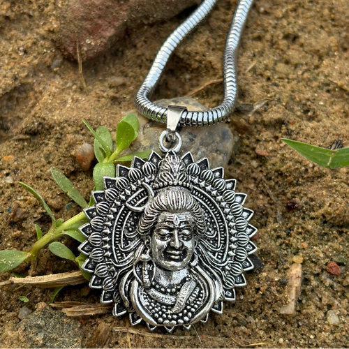 Silver Mahadev Locket With Snake Chain