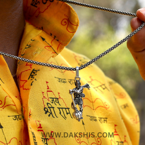 Hanuman With Gada Locket With Silver Plated Chain