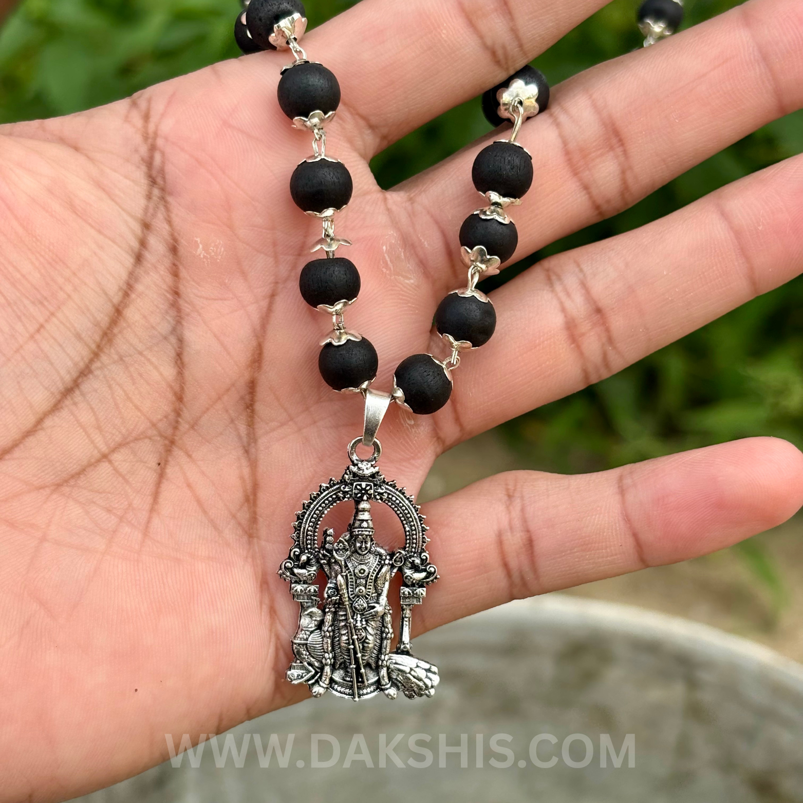 Karungali Malai with Silver Murugan Pendant