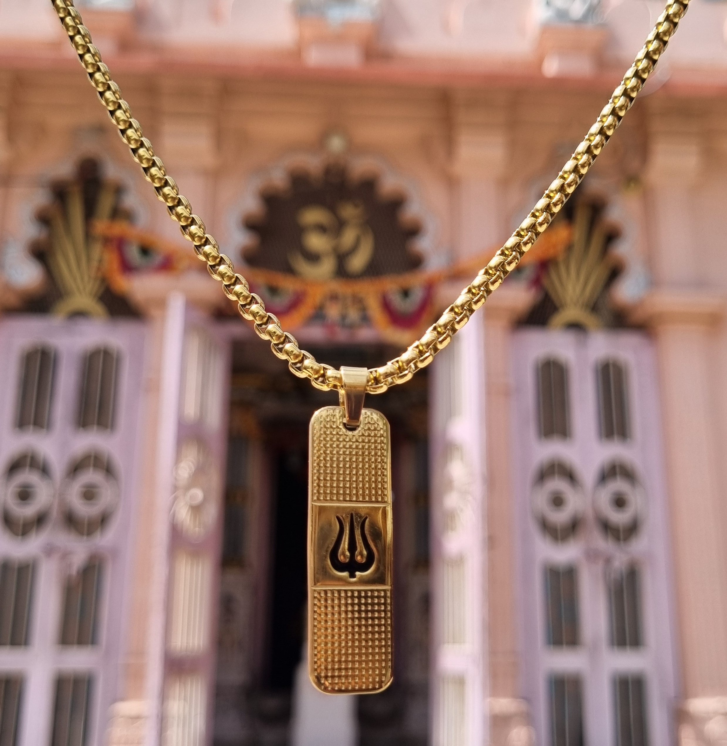 24K Gold Plated Trishool Pendant with Necklace Chain