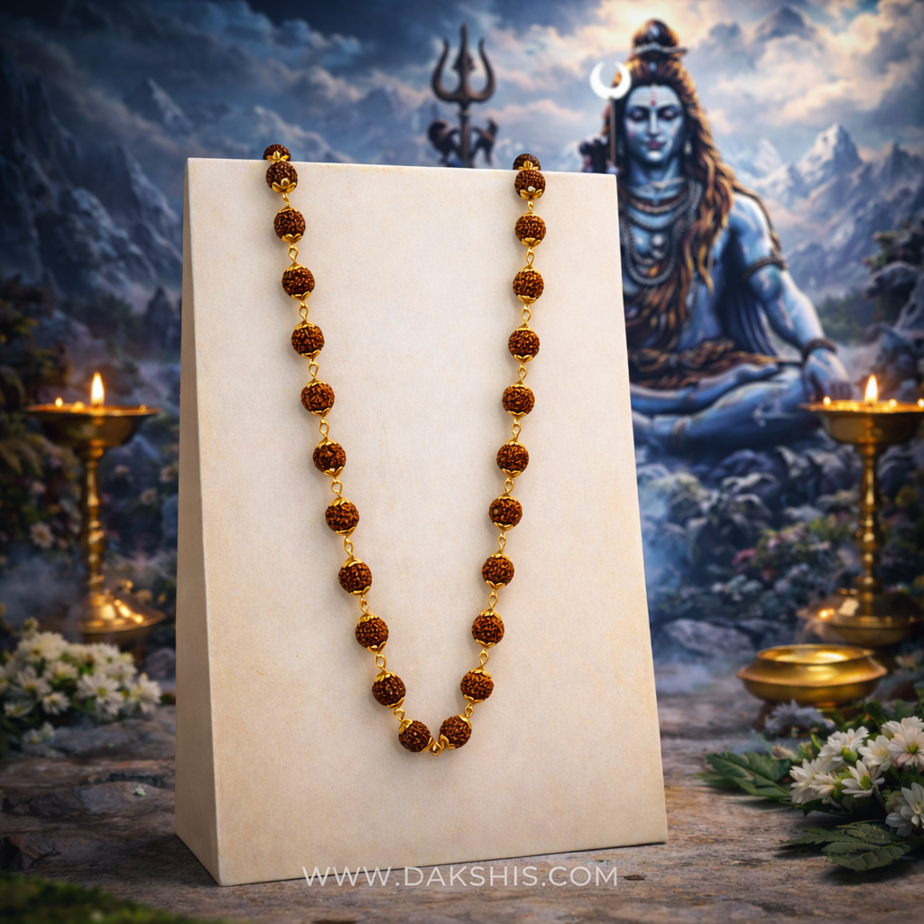 18K Gold Plated 5 Mukhi Rudraksha Mala