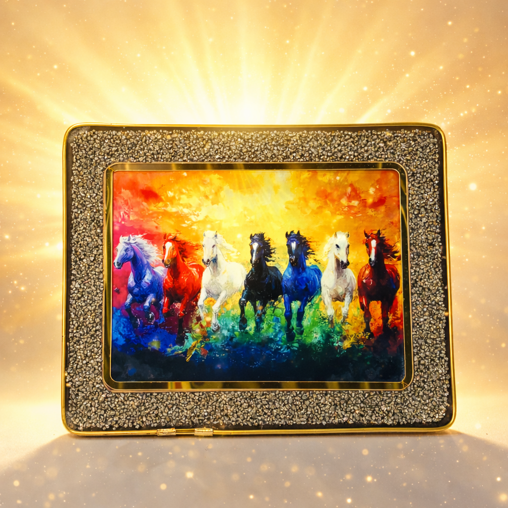 7 Rainbow Horses Pyrite Wealth Frame