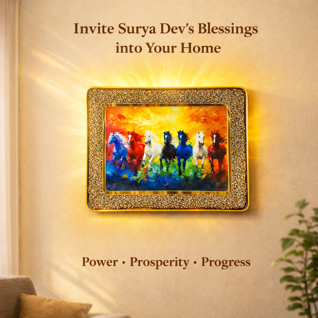 7 Rainbow Horses Pyrite Wealth Frame