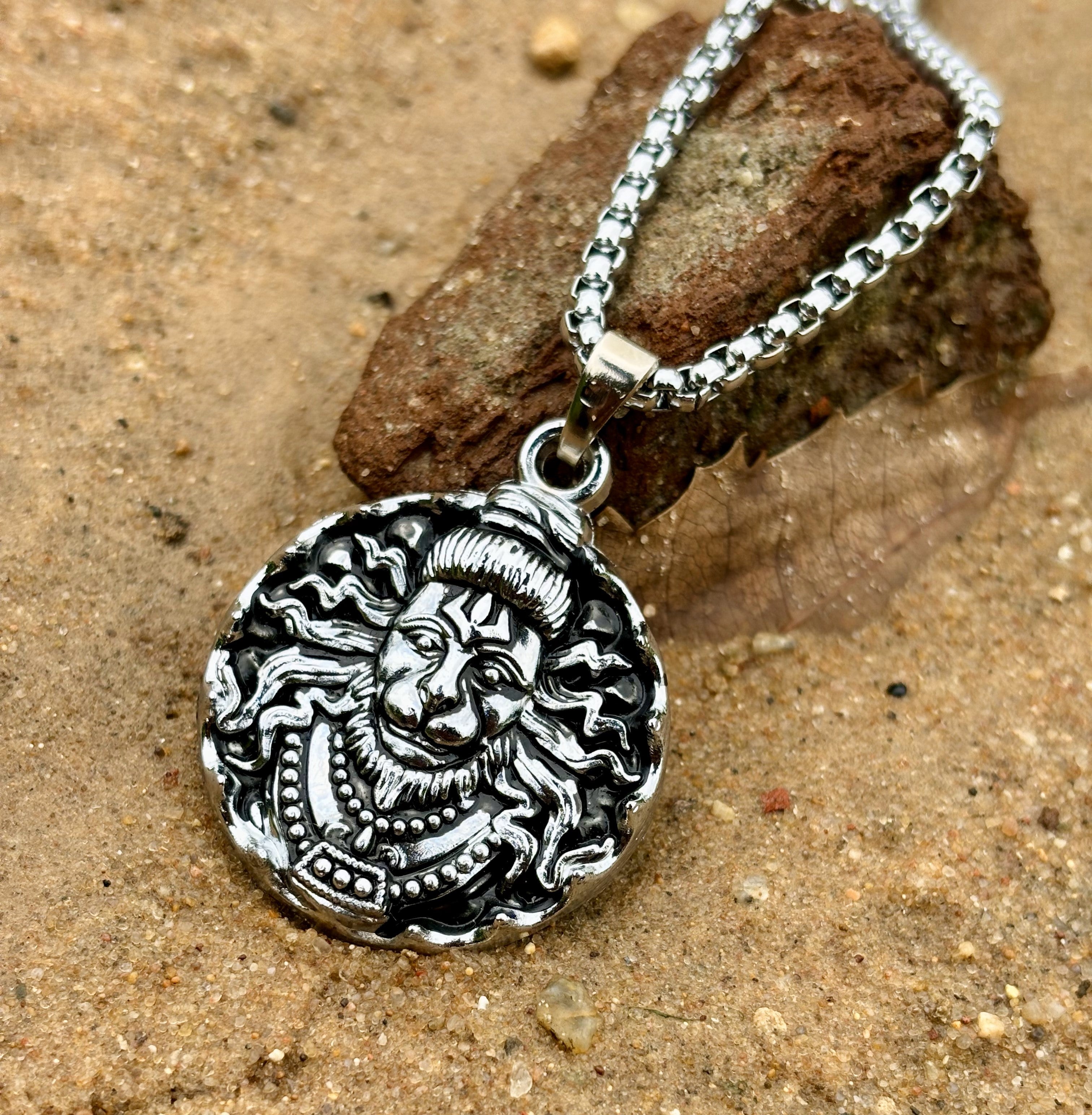 Hanuman Ji Face Locket With Silver Plated Chain