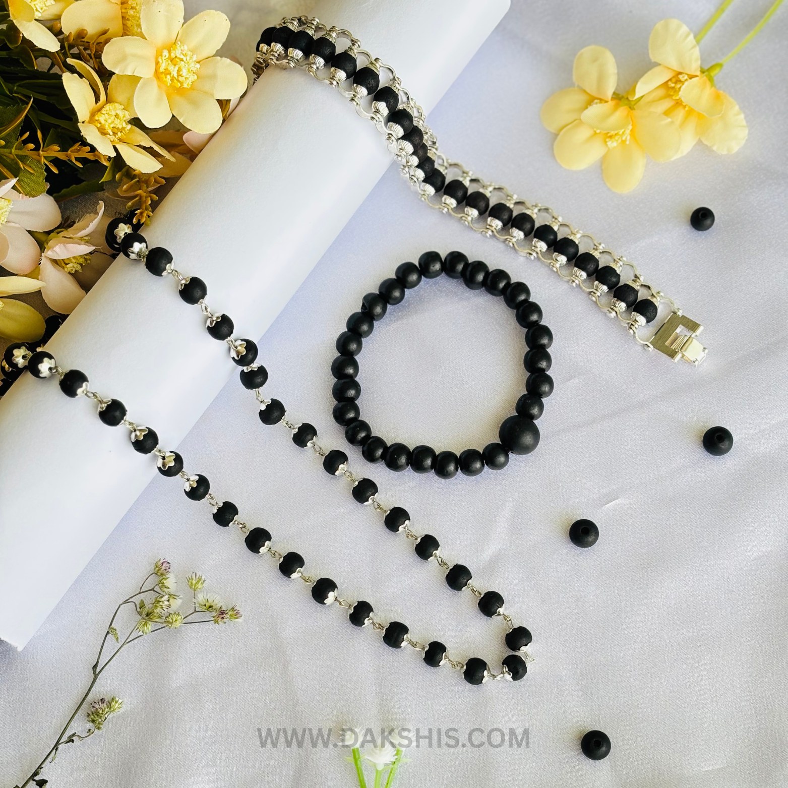 Karungali Energy Combo - Silver Cap Mala