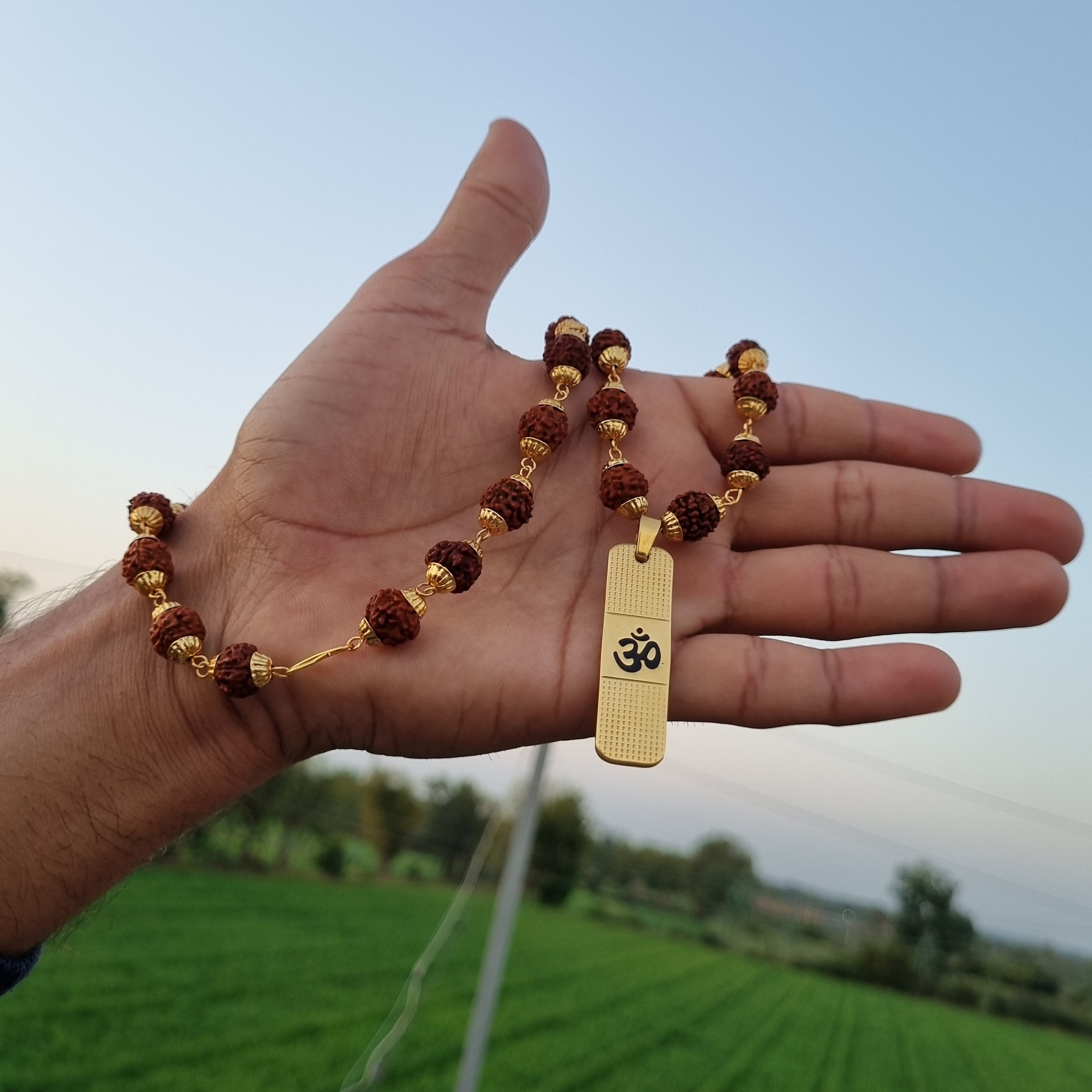 Gold Plated OM Pendant with Rudraksha Chain