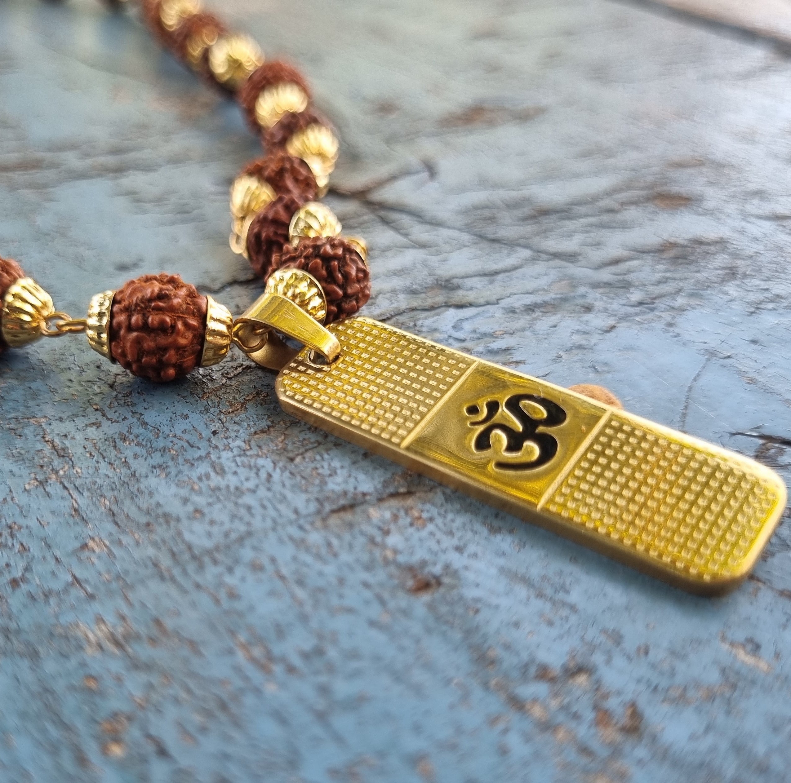Gold Plated OM Pendant with Rudraksha Chain